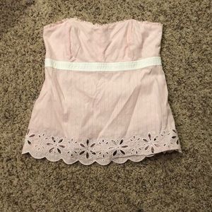 Pink and white striped strapless lily top
